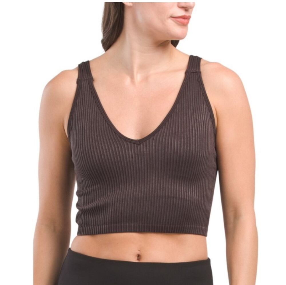 90 Degree By Reflex Brown Ribbed Seamless Crop Bra Tank NEW - Picture 16 of 16